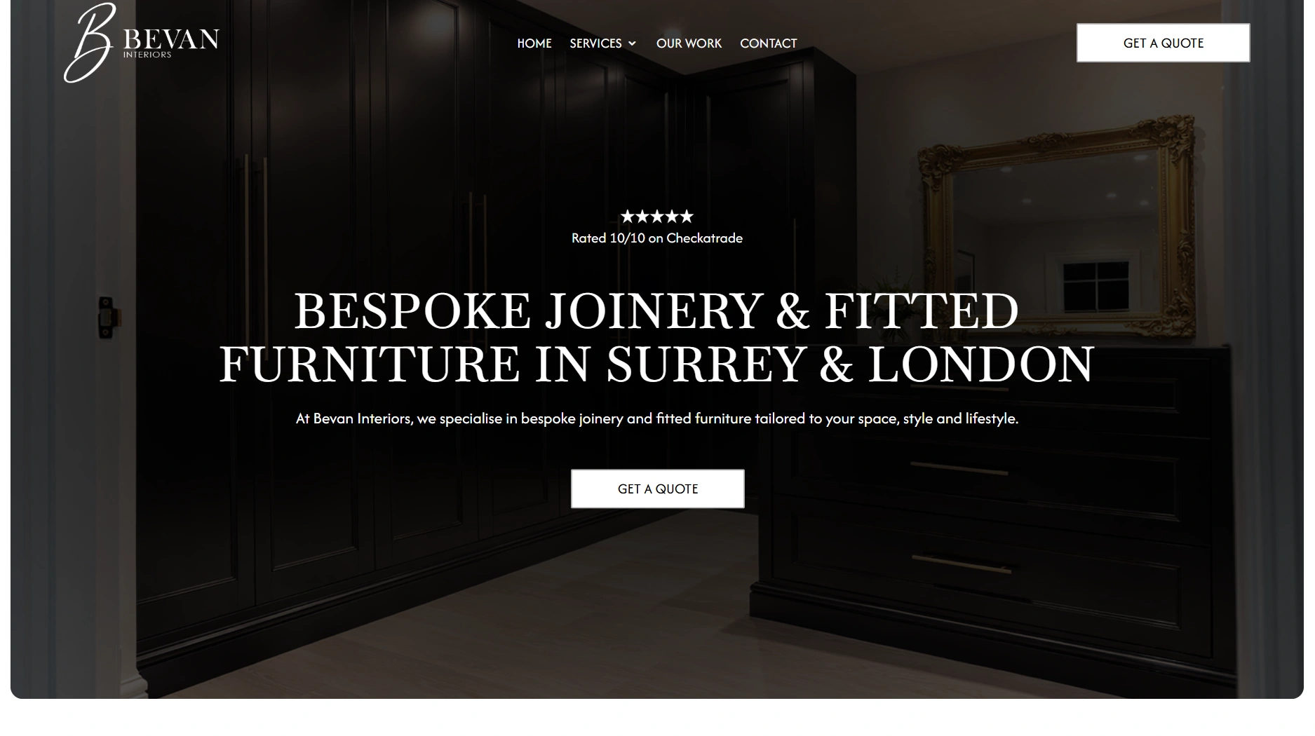 Bevan Interiors website homepage screenshot