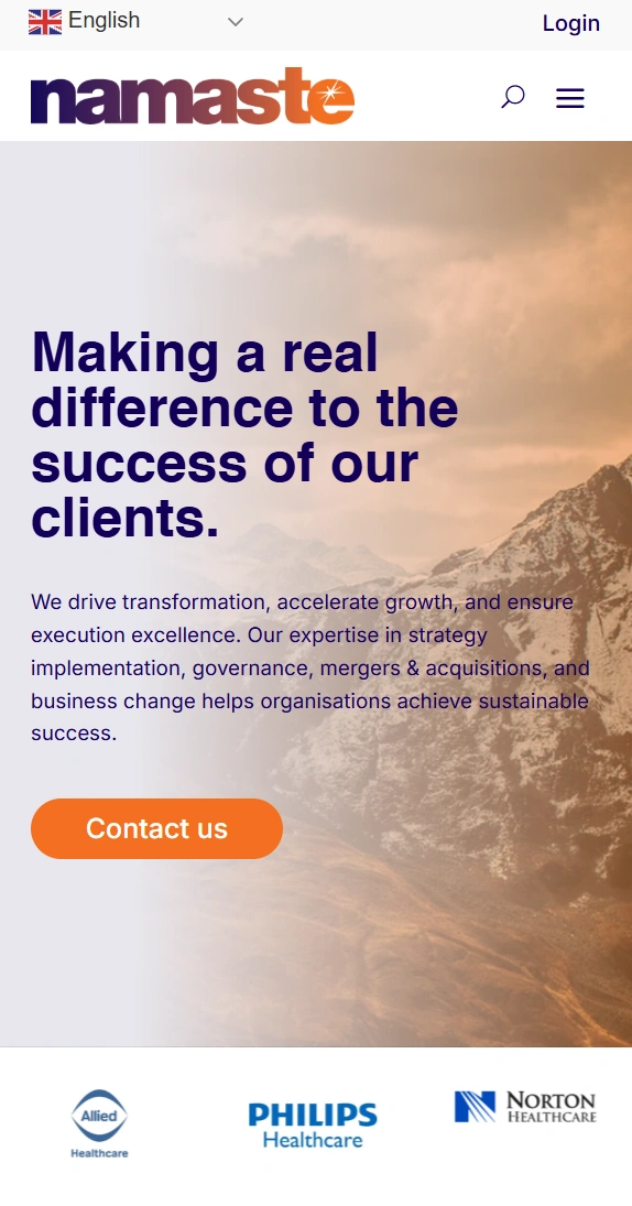 Namaste mobile website screenshot